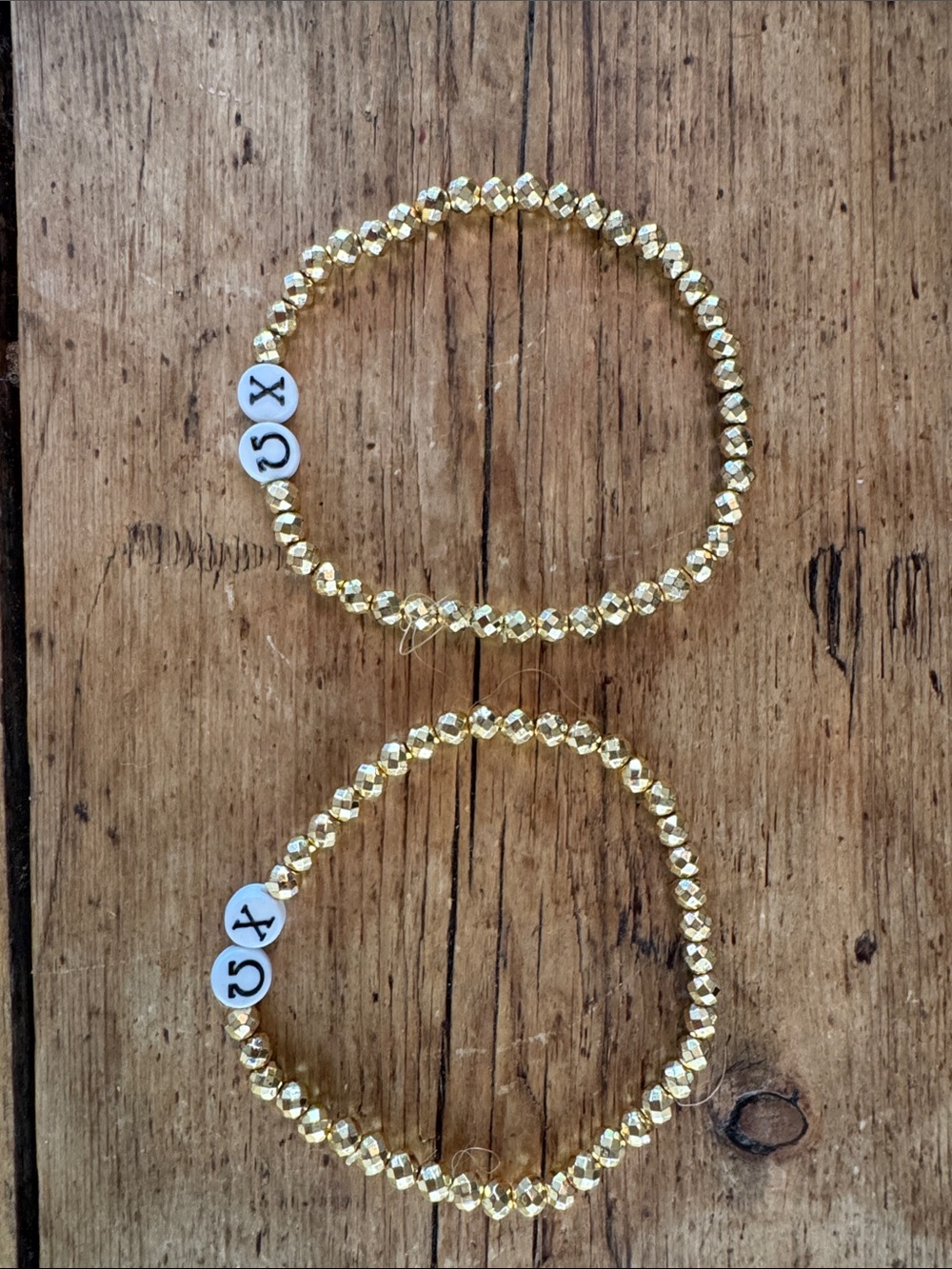 Gold Beaded Stretch Bracelet Set with Chi Omega Beads